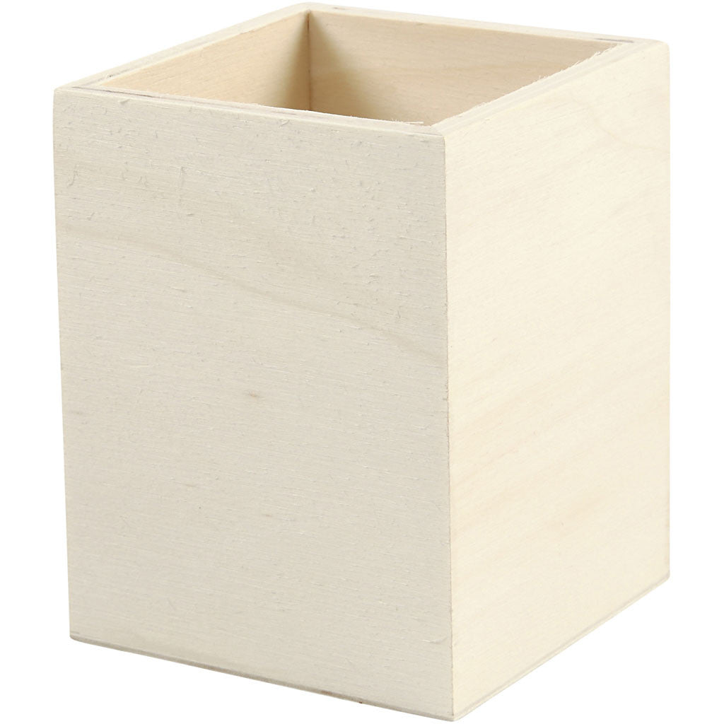Plywood Wooden Box Square Pencil Pen Holder Stationery Decoration Crafts 7.5x7.5x9.5 cm - Home - Crafts