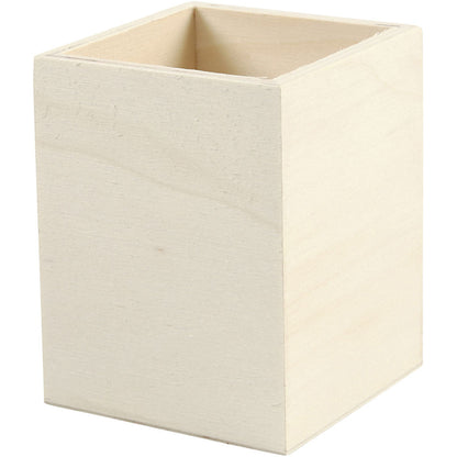 Plywood Wooden Box Square Pencil Pen Holder Stationery Decoration Crafts 7.5x7.5x9.5 cm - Home - Crafts