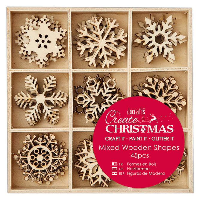 45 Small Mixed Snowflakes Shapes Wooden Embellishments Decoration Crafts