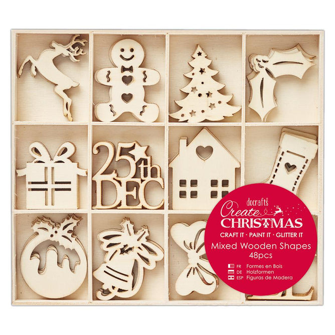 48 x Papermania Large Christmas Icons Shapes Wooden Embellishments Decoration Crafts
