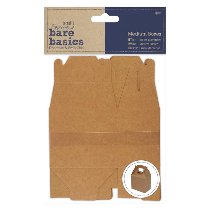 4 x Papermania Bare Basics Medium Boxes 11.5cmx7.2cmx4.8cm Brown Rectangle Shaped