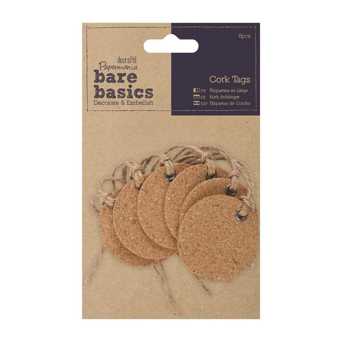 6 x Papermania Bare Basics Circles Cork Gift Tags With String Scrapbooking Crafts
