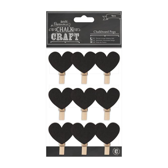 9 x Papermania Black Chalkboard Hearts Wooden Pegs Table Favours Scrapbooking Crafts