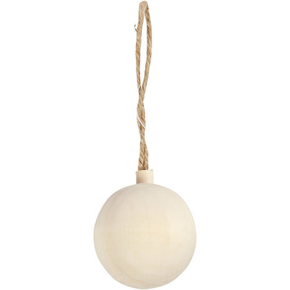 Poplar Wood Christmas Ball Ornament With String Hanging Decoration Crafts D: 4.8 cm - Home - Crafts
