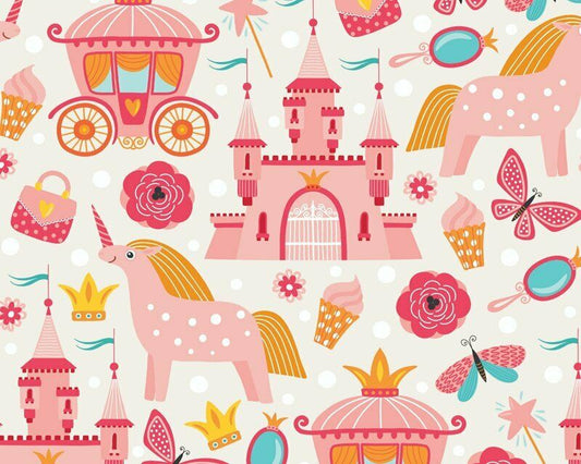 Princess Kingdom Cream Polycotton Children Fabric - Home - Crafts