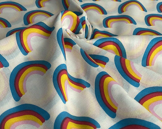Rainbow White Polycotton Children Fabric - Home - Crafts