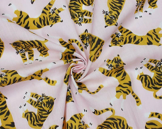 Roaming Tigers Baby Pink Polycotton Children Fabric - Home - Crafts