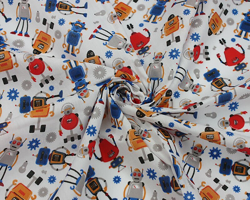 Robots White Polycotton Children Fabric Sold By Half A Metre - Home - Crafts