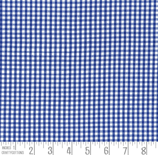 Royal Blue Gingham Polycotton 1/8" Checked Fabric Select Size 112cm Wide - Home - Crafts