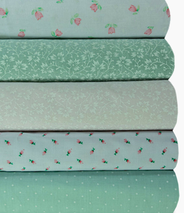 Fabric Bundles Fat Quarters Polycotton Material Florals Gingham Spots Craft -PINK & MINT