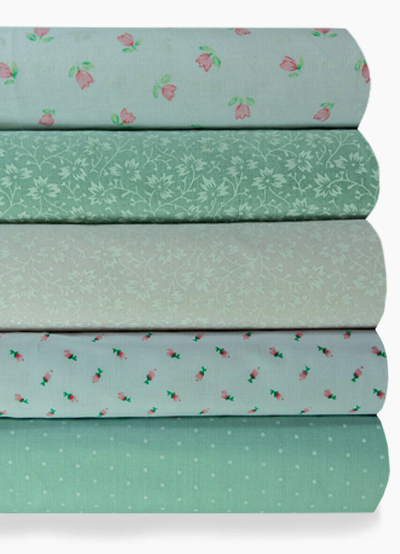 Fabric Bundles Fat Quarters Polycotton Material Florals Gingham Spots Craft -PINK & MINT