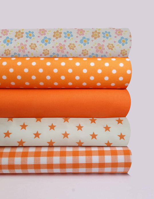 Fabric Bundles Fat Quarters Polycotton Material Florals Gingham Spots Craft -ORANGE