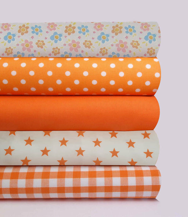 Fabric Bundles Fat Quarters Polycotton Material Florals Gingham Spots Craft -ORANGE