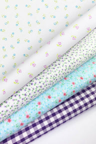 Fabric Bundles Fat Quarters Polycotton Material Florals Gingham Spots Craft -AQUA & PURPLE