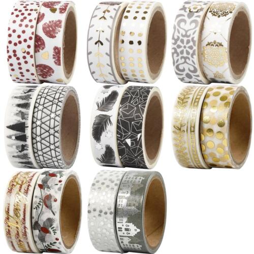 2 x Matt Paper Washi Tape Rolls Assorted Design Christmas Decorations Crafts 15mm 4m