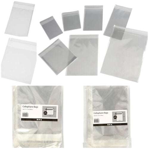 Cellophane Card Display Bags Self-Adhesive Flap Clear Choose Size Quantity