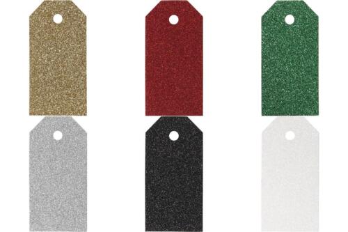 15 x Cardboard Glitter Manilla Tags With Hole Assorted Colour Christmas Crafts