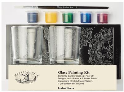 Start a Craft Glass Painting Kit | Instructions Candle Glass Peel Off Outlines Paints Brush
