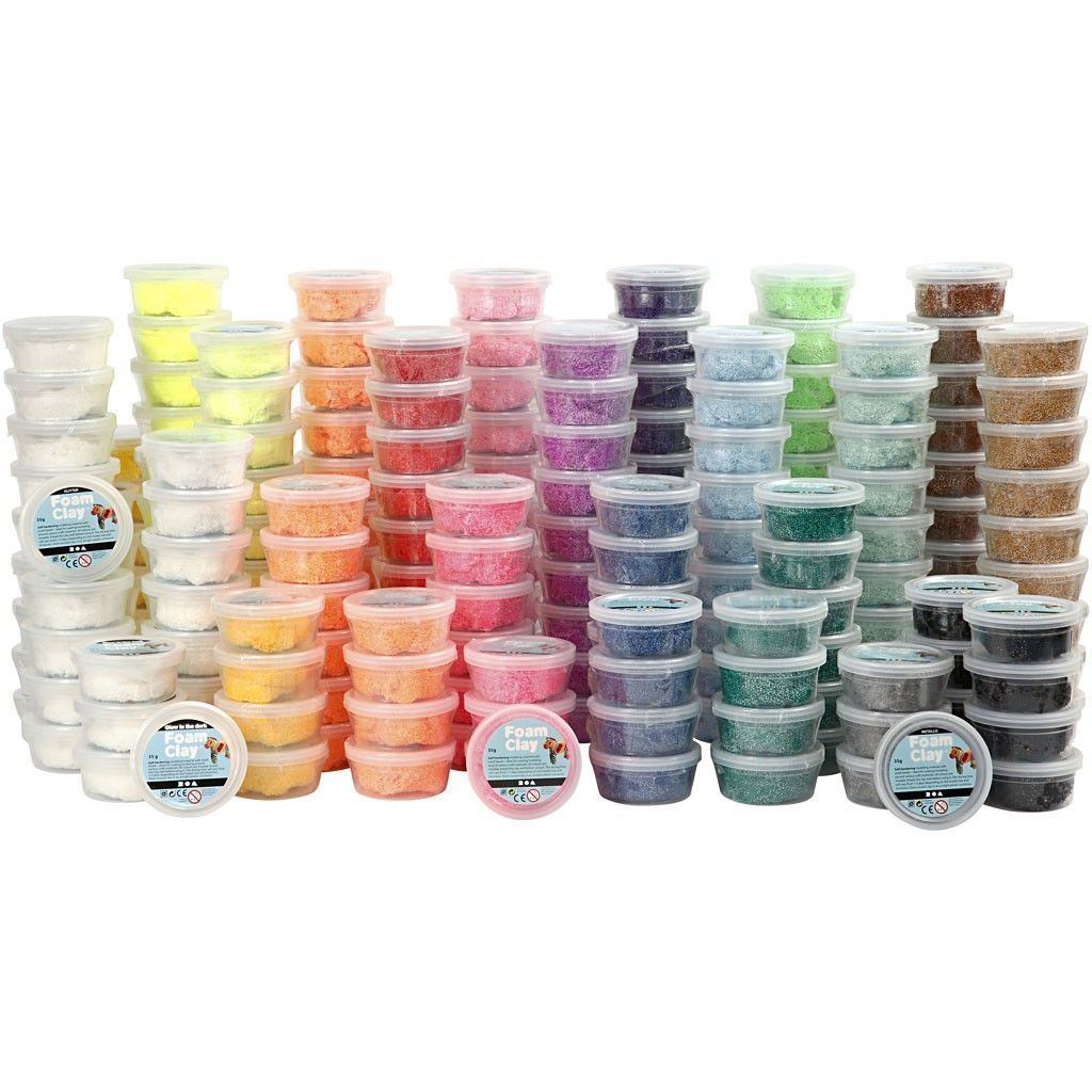 Self Hardening Foam Clay With Beads In Re - usable Tubs 22 Colours x 10 - Home - Crafts