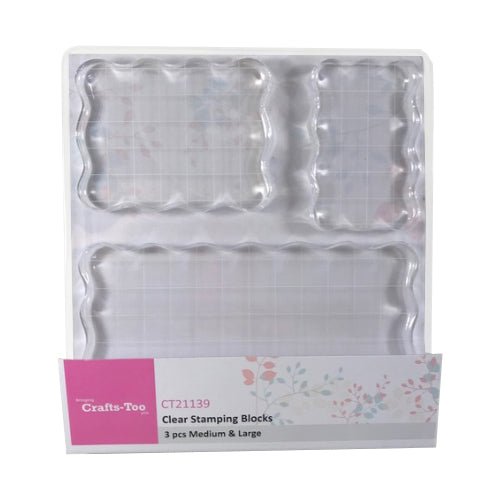Set of 3 Transparent Square Acrylic Stamp Block Clear Craft Stamping Size: 8 x 5, 9 x 7, 16 x 9 x 1 cm deep