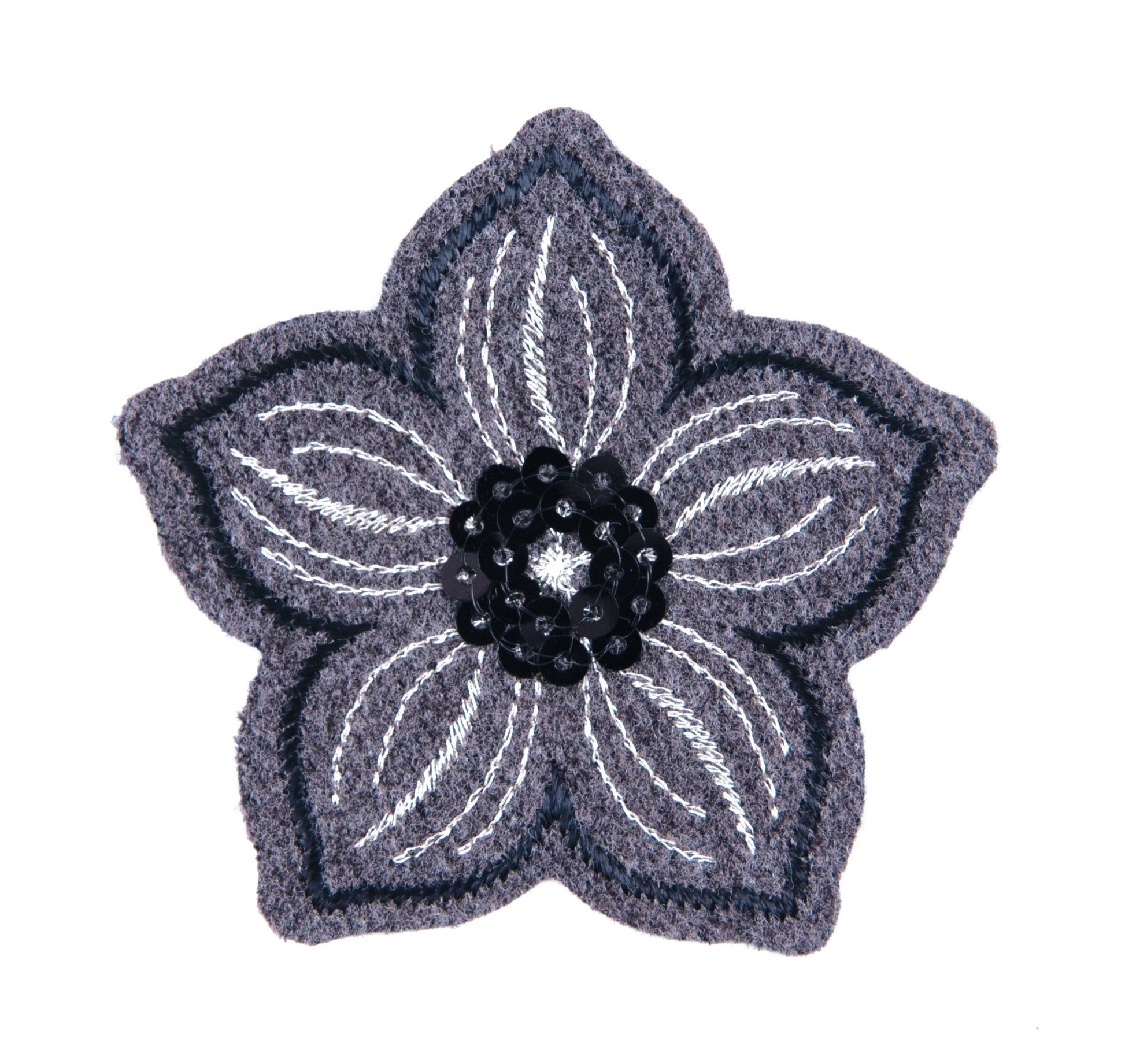 Sew On Motifs Lace Jeans Dresses Appliques Patches Craft 6cm - Grey Sequin Flower - Home - Crafts