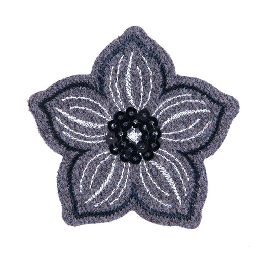 Sew On Motifs Lace Jeans Dresses Appliques Patches Craft 6cm - Grey Sequin Flower - Home - Crafts