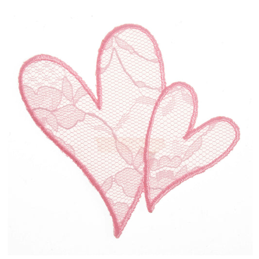 Sew On Motifs Lace Jeans Dresses Garments Appliques Patches 6cm - Two Pink Hearts - Home - Crafts