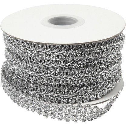 Silver Braided Metallic 10 mm Trim Ribbon Sewing Card Making Craft x 10m - Home - Crafts