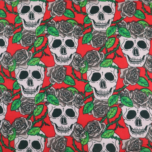 Skull Roses Red Polycotton Children Fabric - Home - Crafts