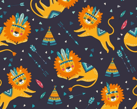 Sleeping Lions Navy Polycotton Children Fabric Sold By Half A Metre - Home - Crafts