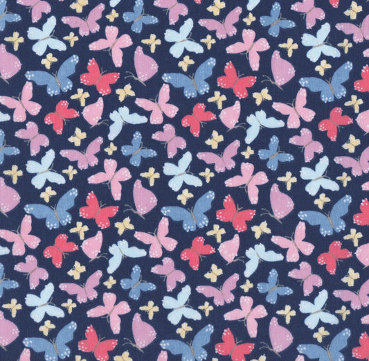 Small Butterflies Navy Polycotton Children Fabric Choose Size - Home - Crafts