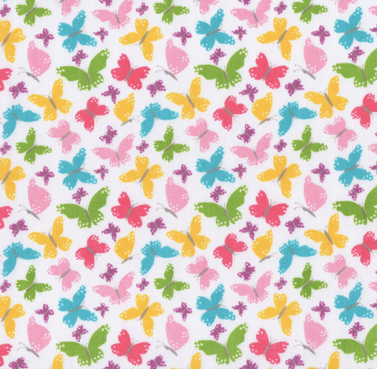 Small Butterflies White Polycotton Children Fabric Choose Size - Home - Crafts