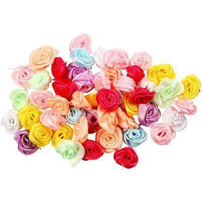 Small Satin Roses Hand Made Decoration Craft Card Making Embellishment x 50 Asst - Home - Crafts