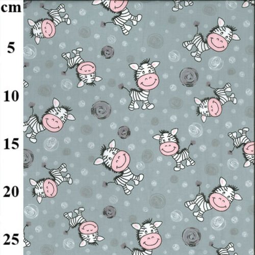 Smiling Zebra Grey Polycotton Children Fabric