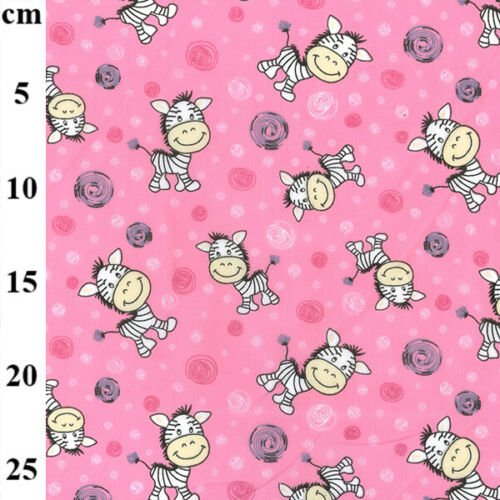 Smiling Zebra Pink Polycotton Children Fabric