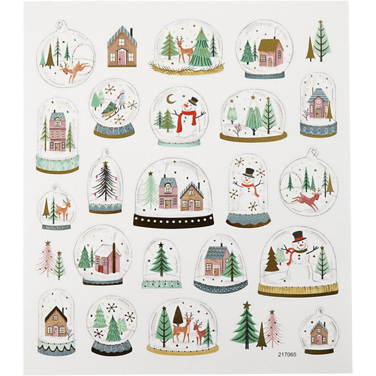 Snow Globe Stickers Sheet 15x16.5cm Plastic Film Silver Foil Glitter Lacquer