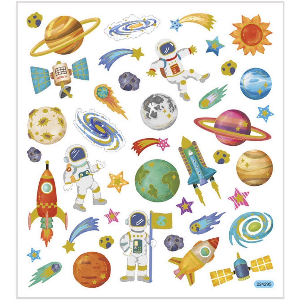 Stickers, sheet 15x16.5cm, 41 pc, space, 1 sheet - Home - Crafts