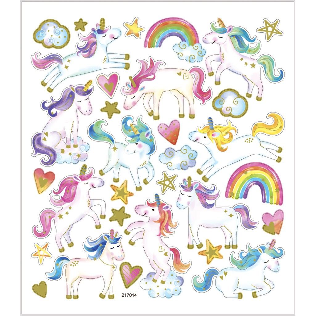 Stickers, sheet 15x16.5cm, approx. 31 pc, unicorn, 1 sheet - Home - Crafts