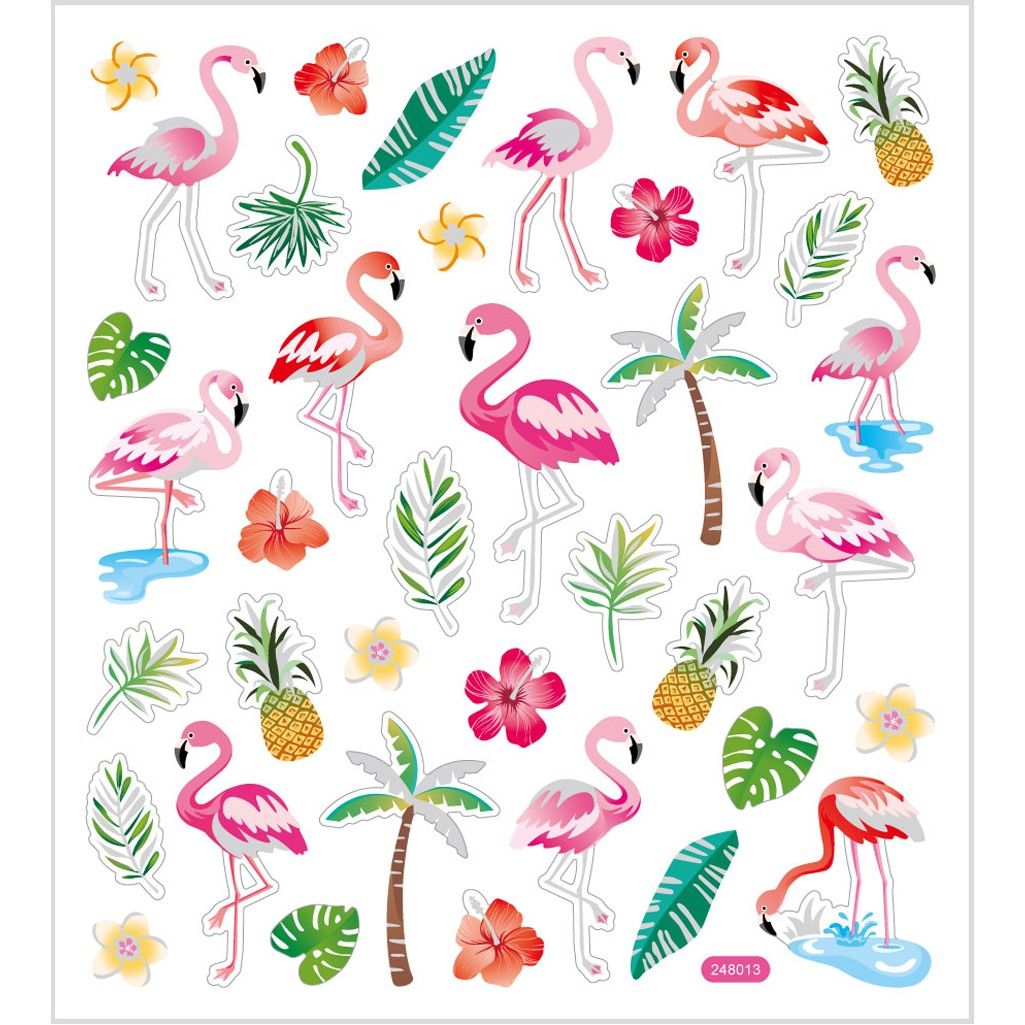 Stickers, sheet 15x16.5cm, approx. 37 pc, flamingo, 1 sheet - Home - Crafts
