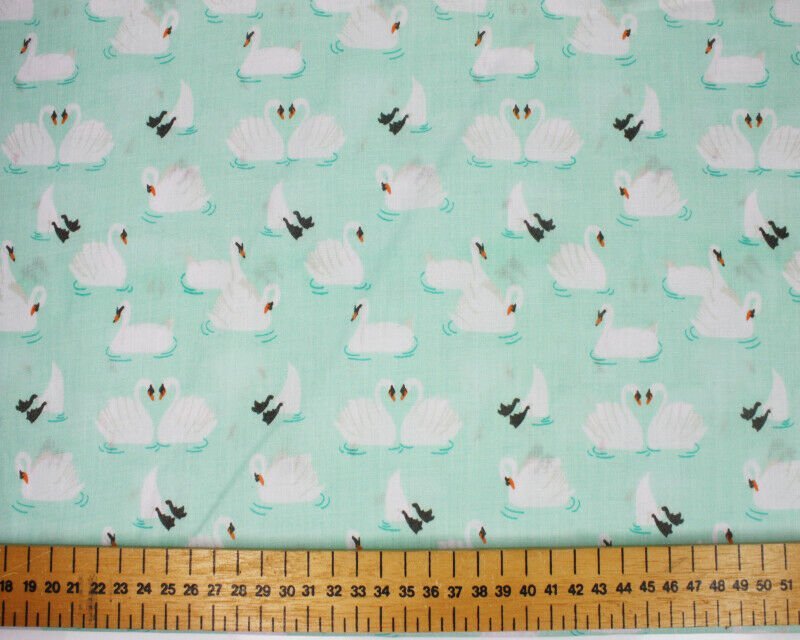 Swans Mint Polycotton Children Fabric Sold By Half Metre - Home - Crafts