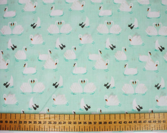 Swans Mint Polycotton Children Fabric Sold By Half Metre - Home - Crafts