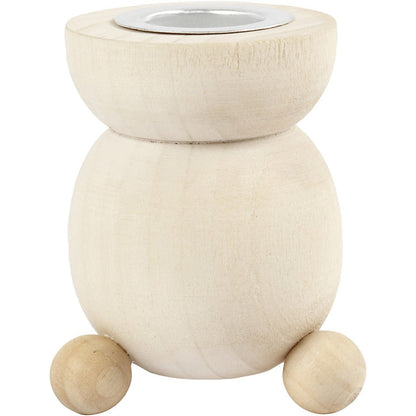 Swedish Light Wood Candlestick With Metal Holder Home Decorations Crafts H: 6.5 cm D: 4.8 cm - Home - Crafts