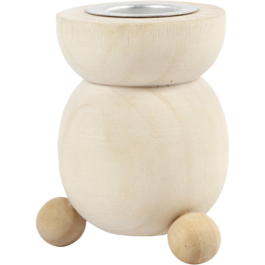 Swedish Light Wood Candlestick With Metal Holder Home Decorations Crafts H: 6.5 cm D: 4.8 cm - Home - Crafts