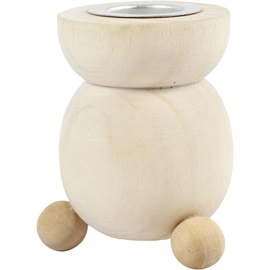 Swedish Light Wood Candlestick With Metal Holder Home Decorations Crafts H: 6.5 cm D: 4.8 cm - Home - Crafts