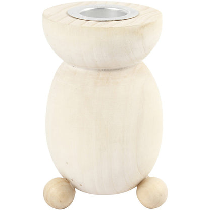 Swedish Light Wood Candlestick With Metal Holder Home Decorations Crafts H: 8.5 cm D: 5.4 cm - Home - Crafts