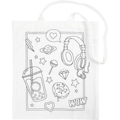 Sweets Stars SWAG Shopping Tote Bag Pre-Printed Motifs 100% Cotton 38x42cm 130g White
