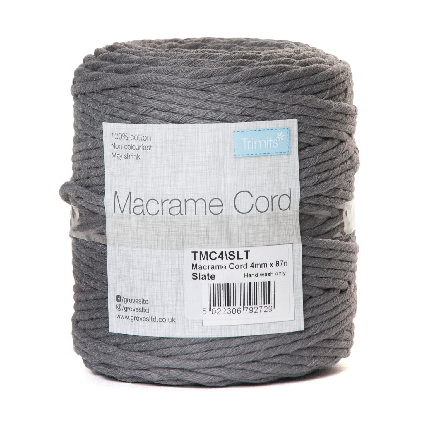Trimits Macramé Cotton Cord Spool Jewellery Craft 87m x 4mm 0.5kg - Select Colour - Home - Crafts