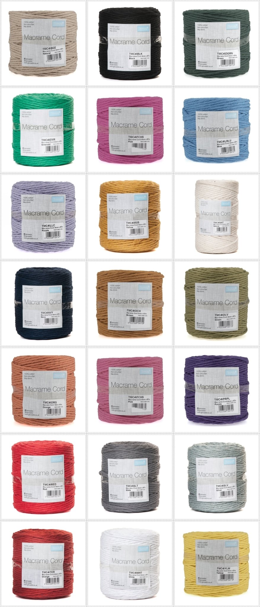 Trimits Macramé Cotton Cord Spool Jewellery Craft 87m x 4mm 0.5kg - Select Colour - Home - Crafts