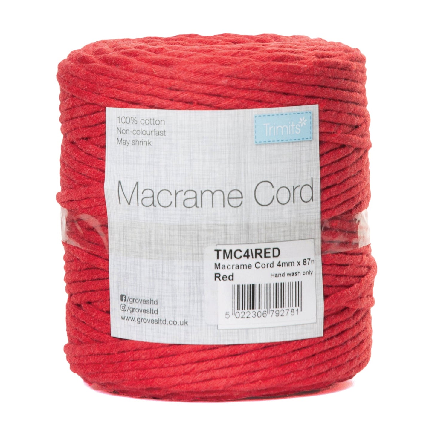 Trimits Macramé Cotton Cord Spool Jewellery Craft 87m x 4mm 0.5kg - Select Colour - Home - Crafts