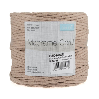 Trimits Macramé Cotton Cord Spool Jewellery Craft 87m x 4mm 0.5kg - Select Colour - Home - Crafts